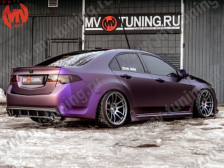 Диффузор с килями заднего бампера Honda Accord 8 (VIII) / Acura TSX (CU) (2008-2013) Текстурный пластик + УСТАНОВОЧНЫЙ КОМПЛЕКТ