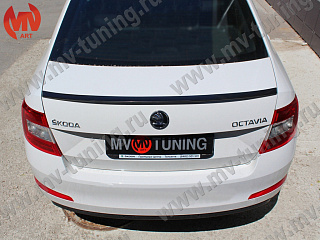BLACKOUT EDITION. Лип спойлер крашенный Черный глянец Skoda Octavia III A7 (2013 - 2023) + УСТАНОВОЧНЫЙ КОМПЛЕКТ